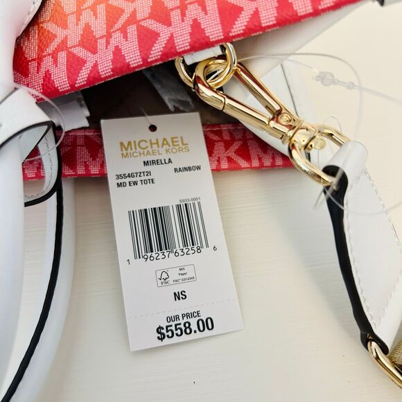 Michael Kors Purse Mirella Medium Ombré Logo Tote Bag Rainbow - Picture 7 of 9